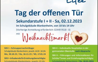 Herzliche Einladung zum Tag der offenen Tür am Samstag, 2.12.23, im Schulgebäude in Blankenheim